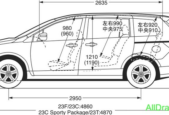 Mazda MPV (2007) (Мазда МПВ (2007)) - чертежи (рисунки) автомобиля